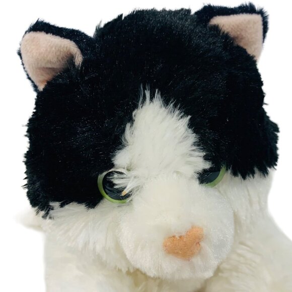 Aurora Realistic Cat Stuffed Animal Oreo Plush Green Eye Black White 12" Toy - Picture 7 of 9